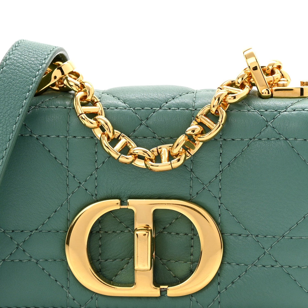 Supple Calfskin Cannage Micro Caro Bag Vert Tundra