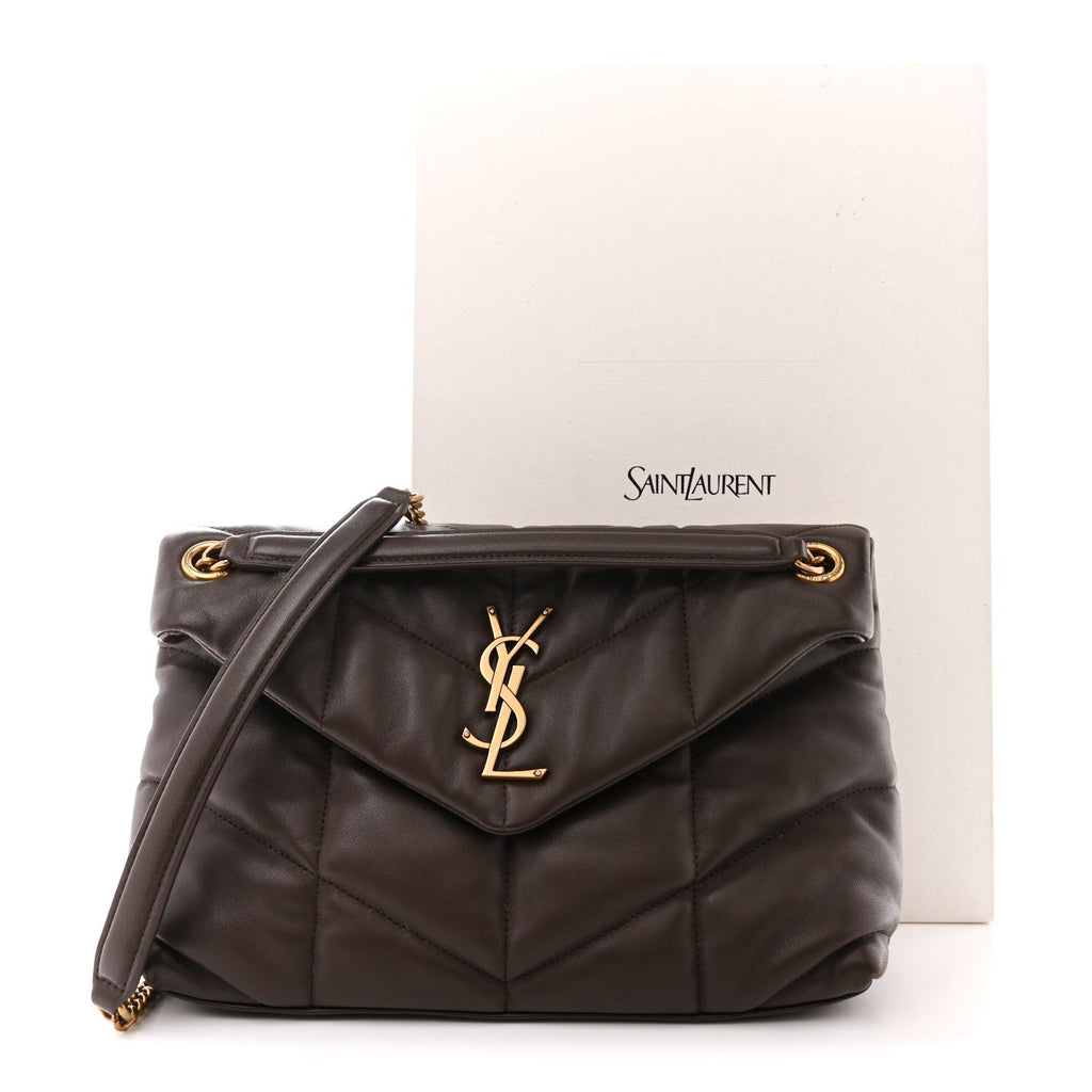 Lambskin Quilted Small Loulou Puffer Monogram Chain Satchel Dark Ganache