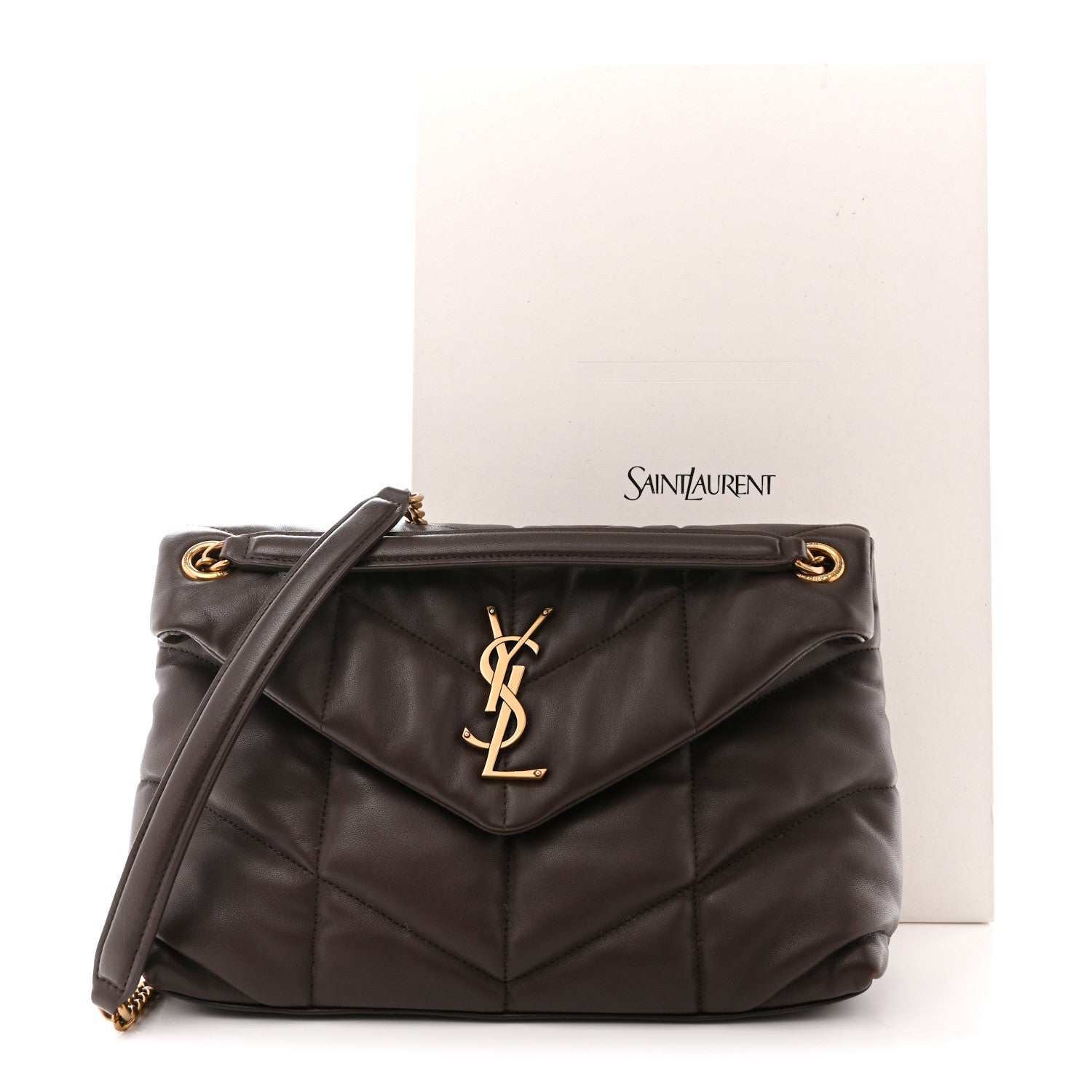 Lambskin Quilted Small Loulou Puffer Monogram Chain Satchel Dark Ganache