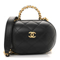Lambskin Quilted CC Bubble Vanity Case With Chain Black