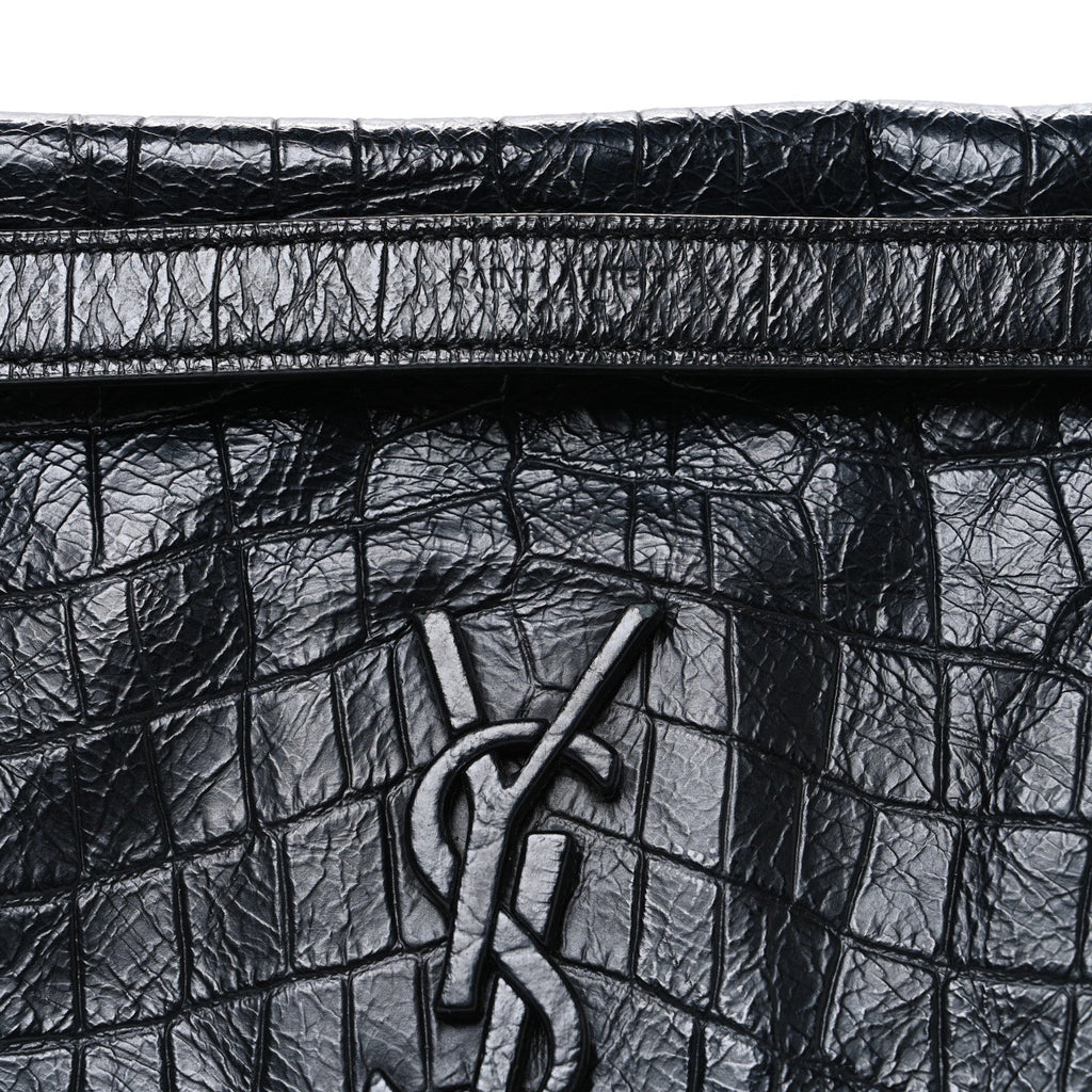 Crocodile Embossed Lambskin Monogram Medium Niki Chain Satchel Black