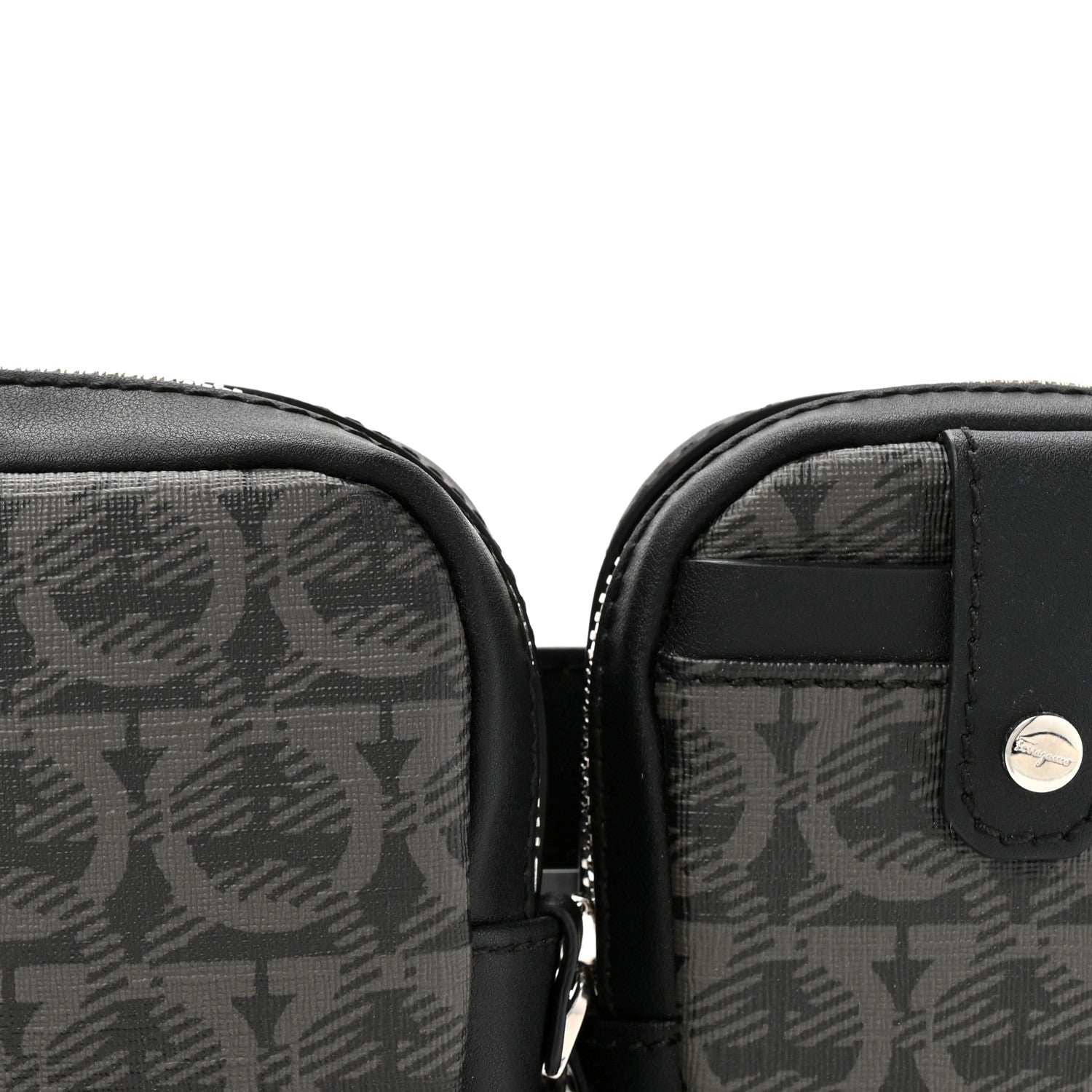 Gancini Monogram Calfskin Multi-Pouch Travel Belt Bag Black Grey