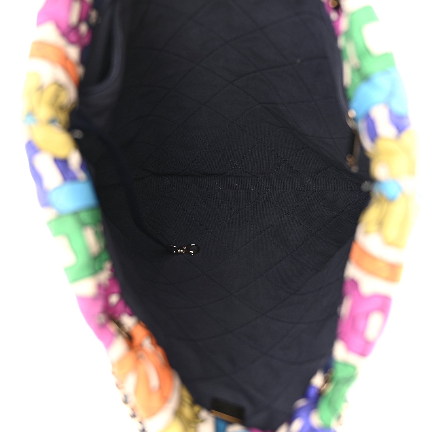Printed Fabric Quilted Logo Large Shopping Tote Multicolor