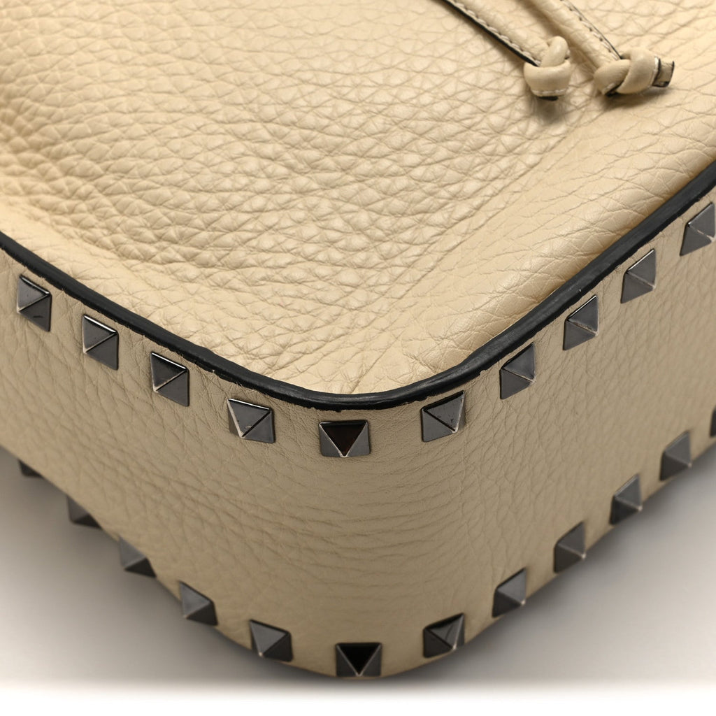 Grained Calfskin Rockstud Bucket Bag Ivory