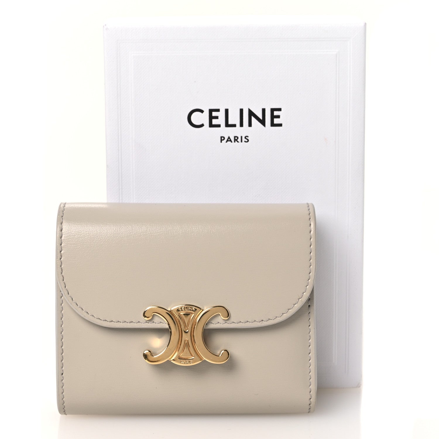 Shiny Calfskin Small Triomphe Wallet Pale Beige
