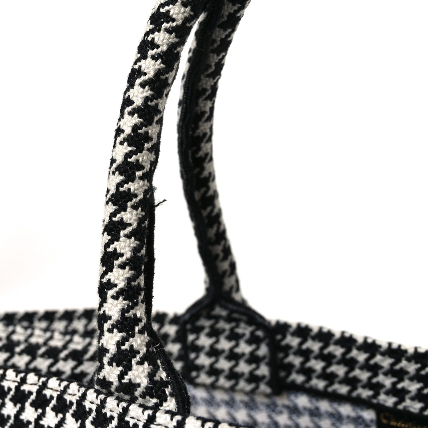 Canvas Houndstooth Embroidered Book Tote Black White