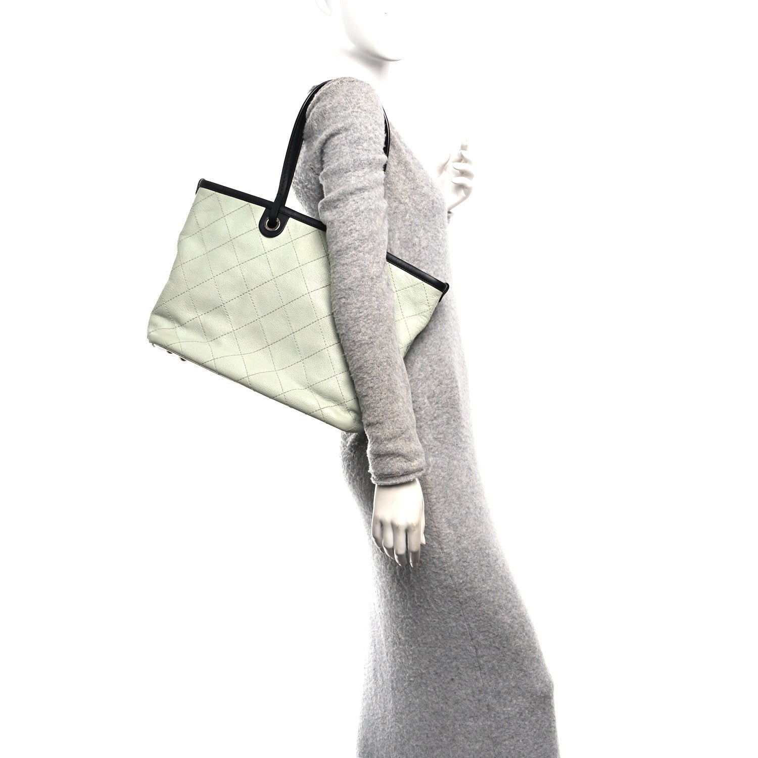 Grained Calfskin Shopping Fever Tote Green