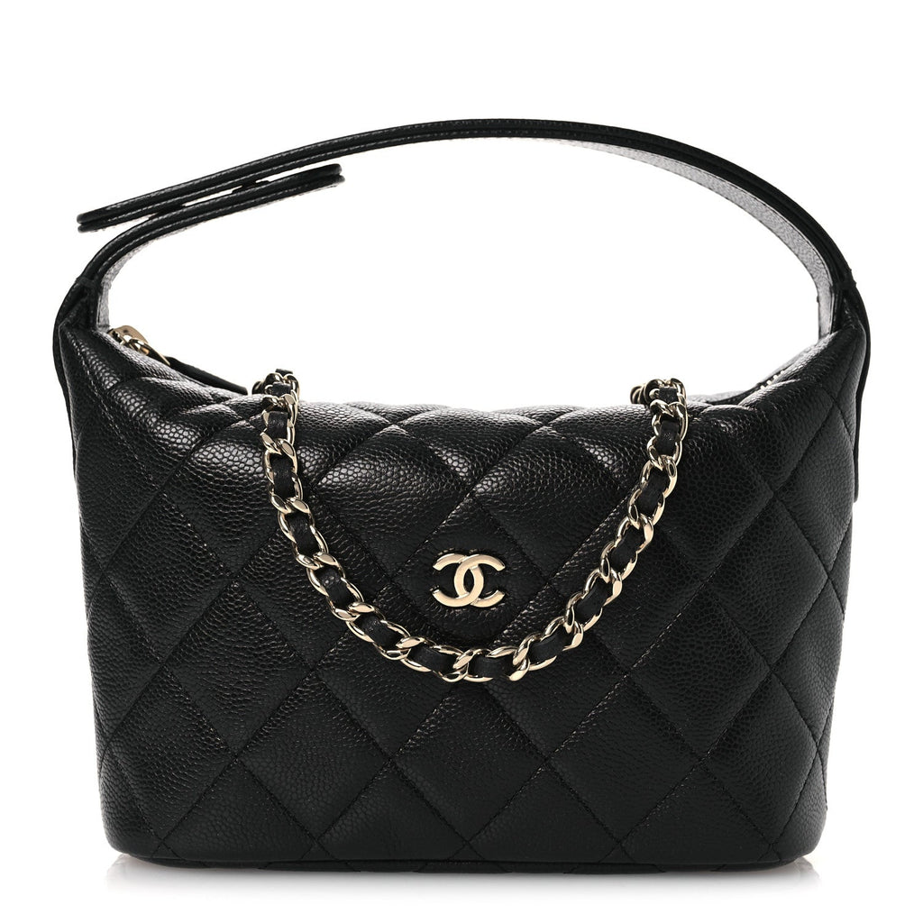 Caviar Quilted Hobo Clutch With Chain Black