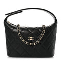Caviar Quilted Hobo Clutch With Chain Black