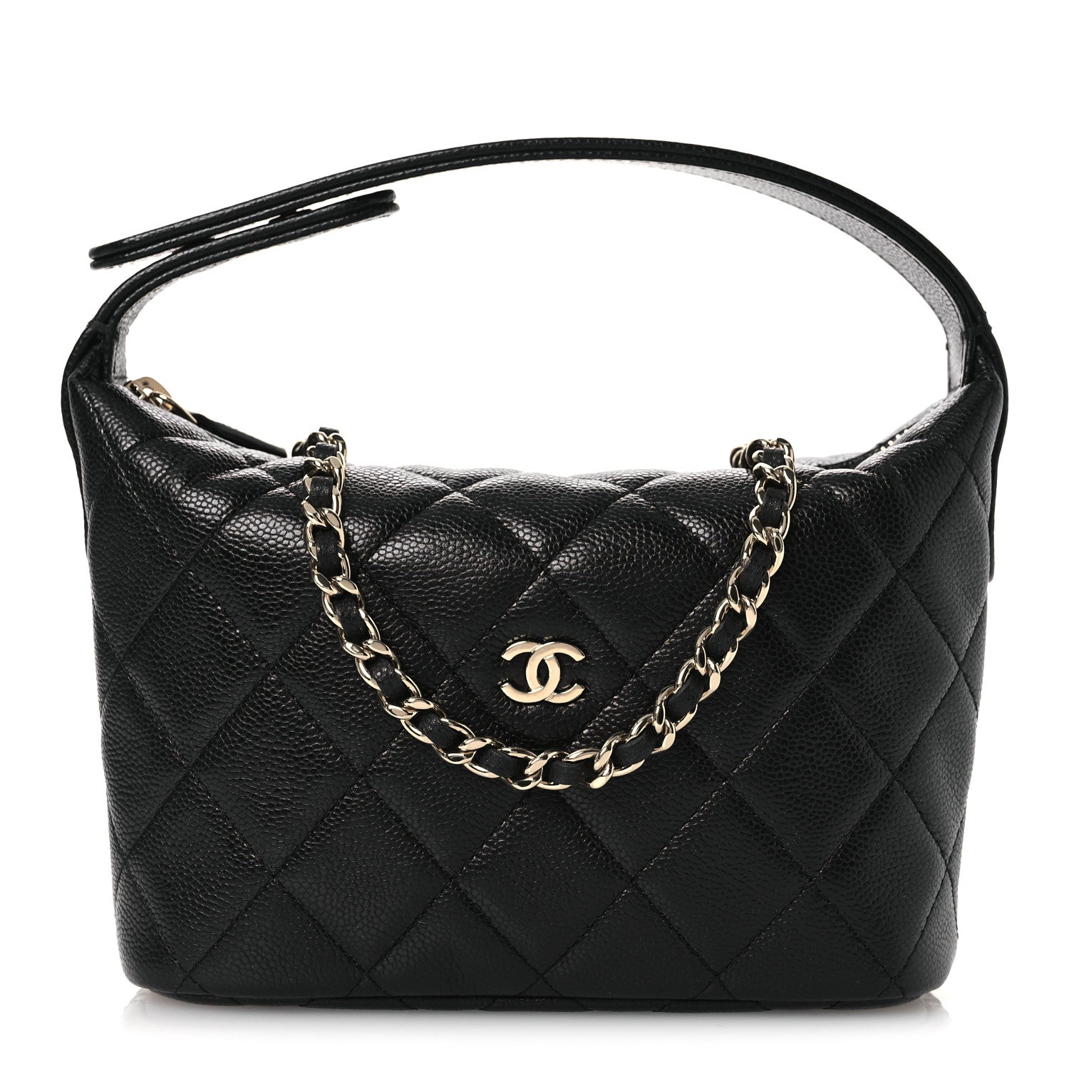 Caviar Quilted Hobo Clutch With Chain Black