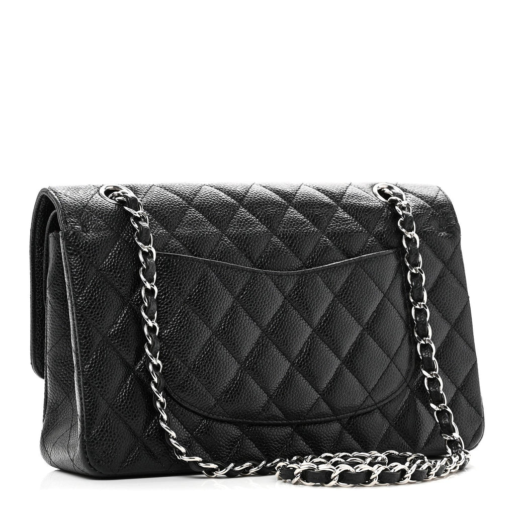 Caviar Quilted Medium Double Flap Black