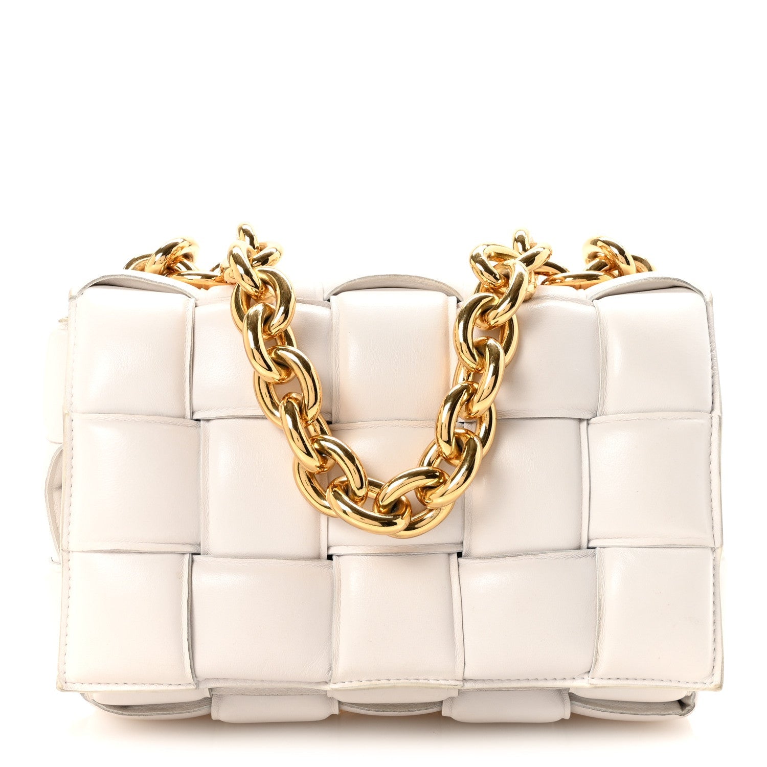 Lambskin Maxi Intreccio Padded Chain Cassette Crossbody Bag White