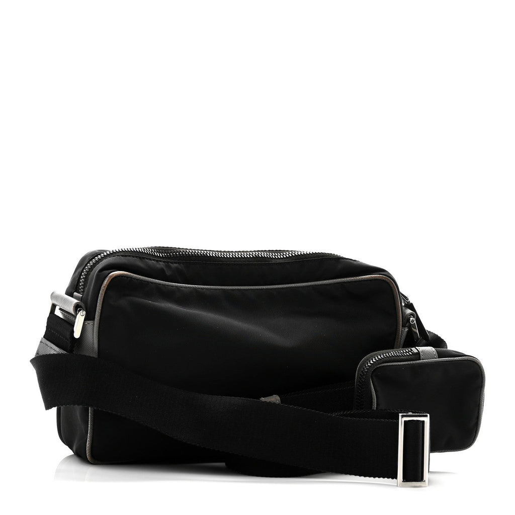 Tessuto Nylon Saffiano Pocket Single Snap Buckle Messenger Flap Bag Black Bleuette Marmo