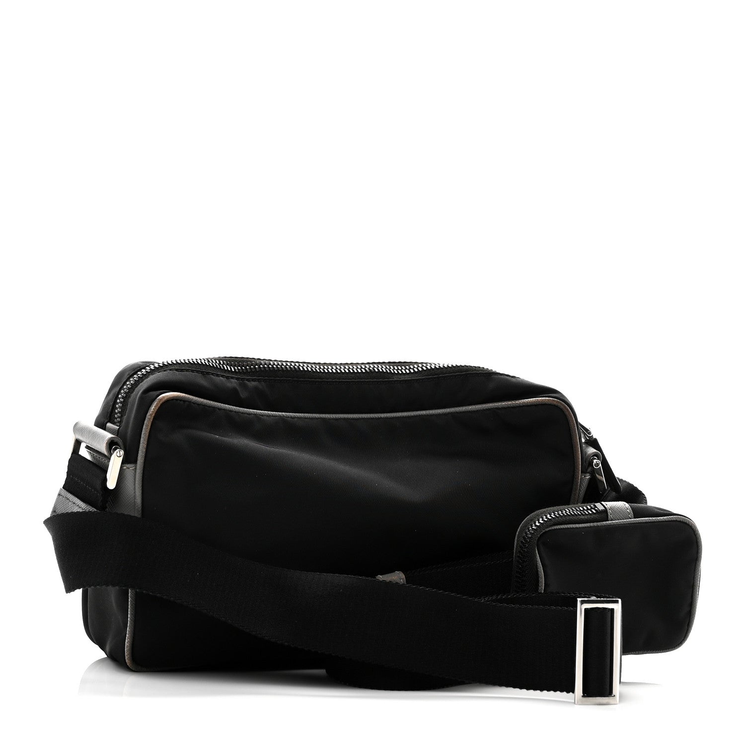 Tessuto Nylon Saffiano Pocket Single Snap Buckle Messenger Flap Bag Black Bleuette Marmo