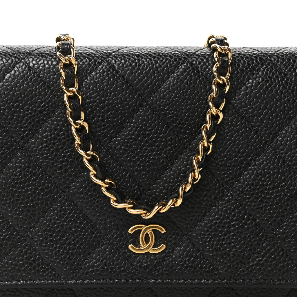 Caviar Quilted Wallet on Chain WOC Black