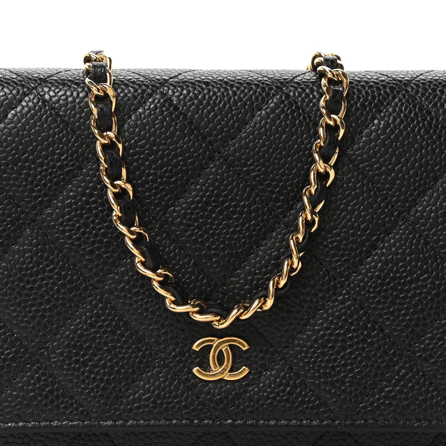 Caviar Quilted Wallet on Chain WOC Black
