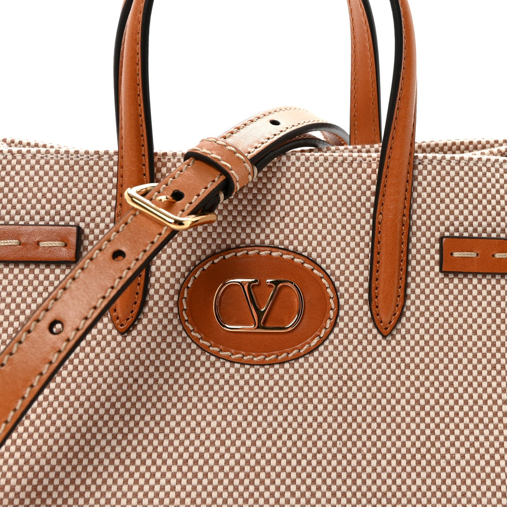 Jacquard Canvas Small Vlogo Antibes Shopping Bag Camel Natural
