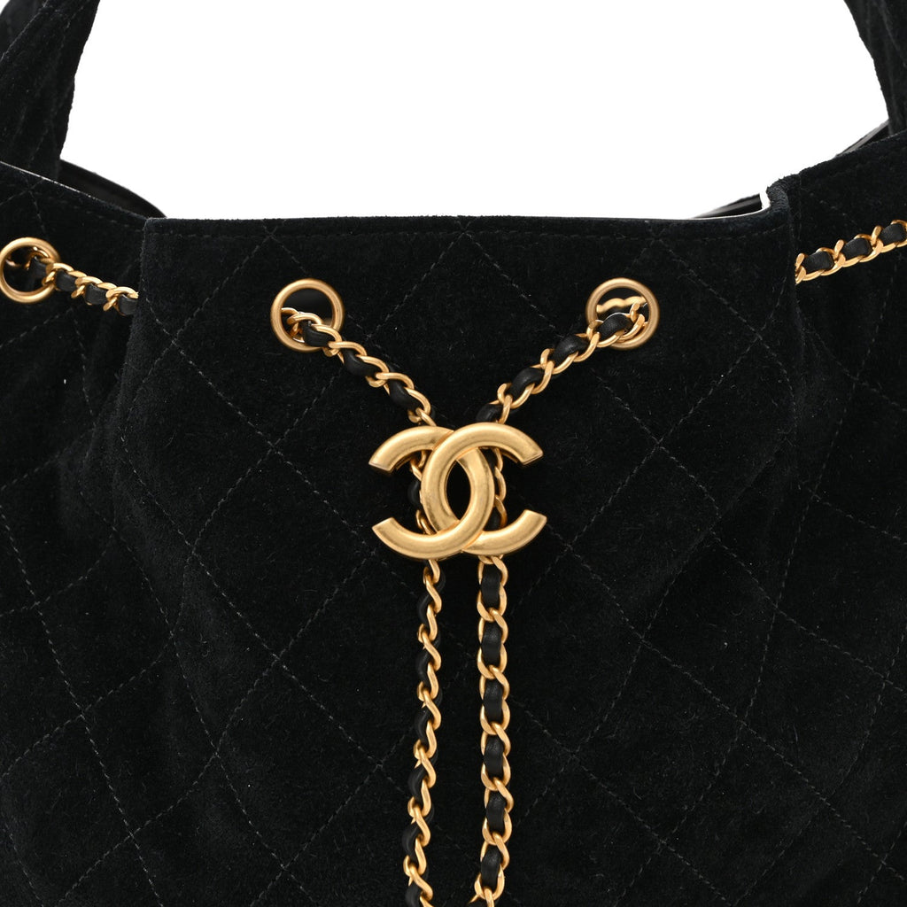 Suede Quilted Medium Chanel 25 Handbag Black
