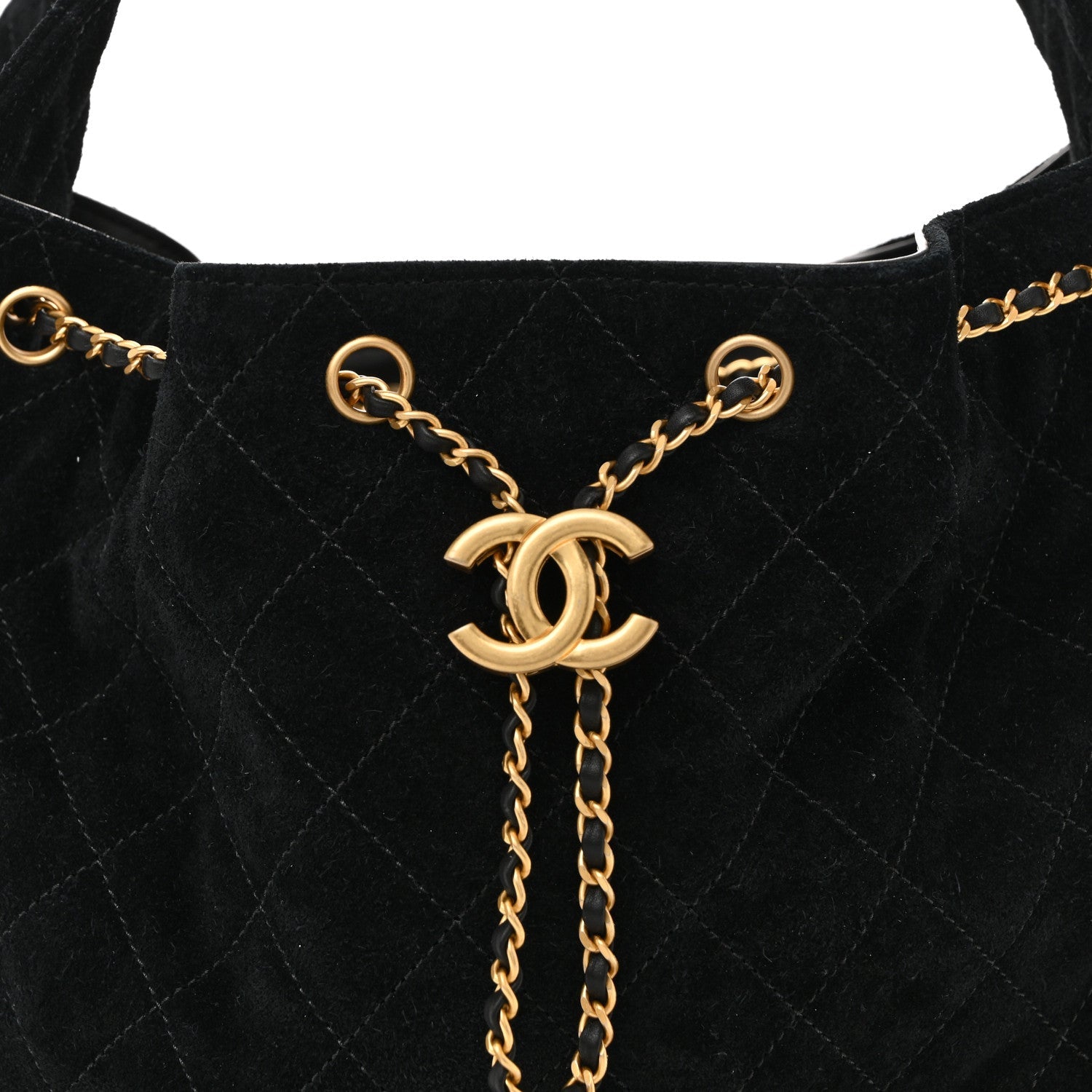 Suede Quilted Medium Chanel 25 Handbag Black