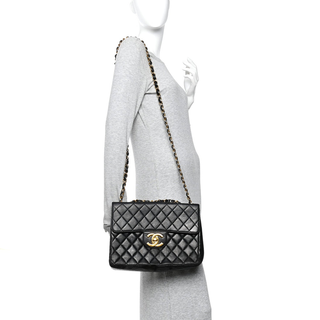 Lambskin Quilted XL Jumbo Single Flap Black