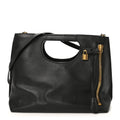 Pebbled Calfskin Alix Padlock Foldover Bag Black