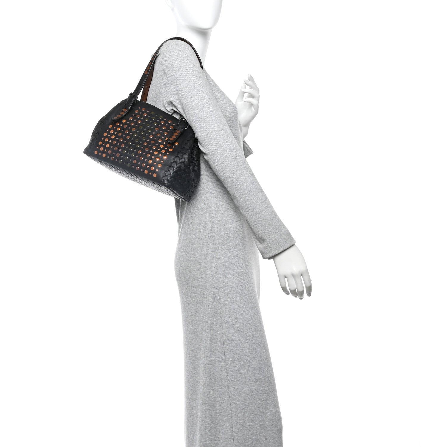 Nappa Intrecciato Perforated Small Cesta Tote Black Multicolor