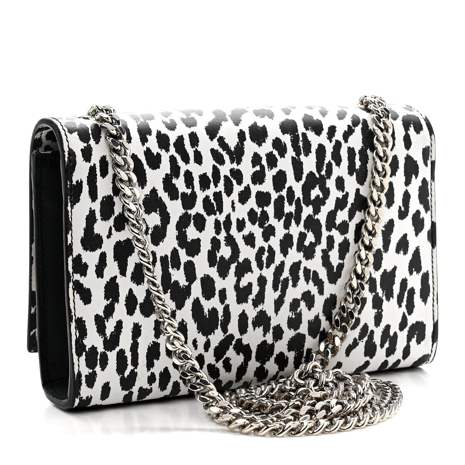 Calfskin Leopard Small Monogram Kate Satchel White Black