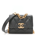 Caviar Quilted Bracelet On Chain Clutch Grey