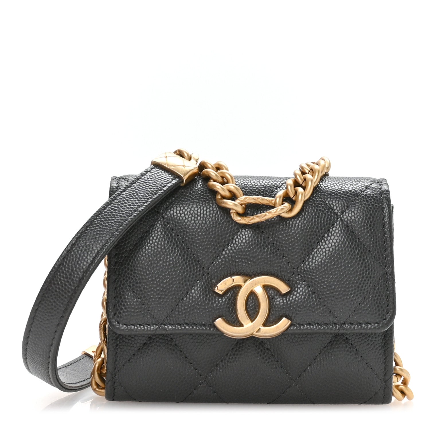 Caviar Quilted Bracelet On Chain Clutch Grey