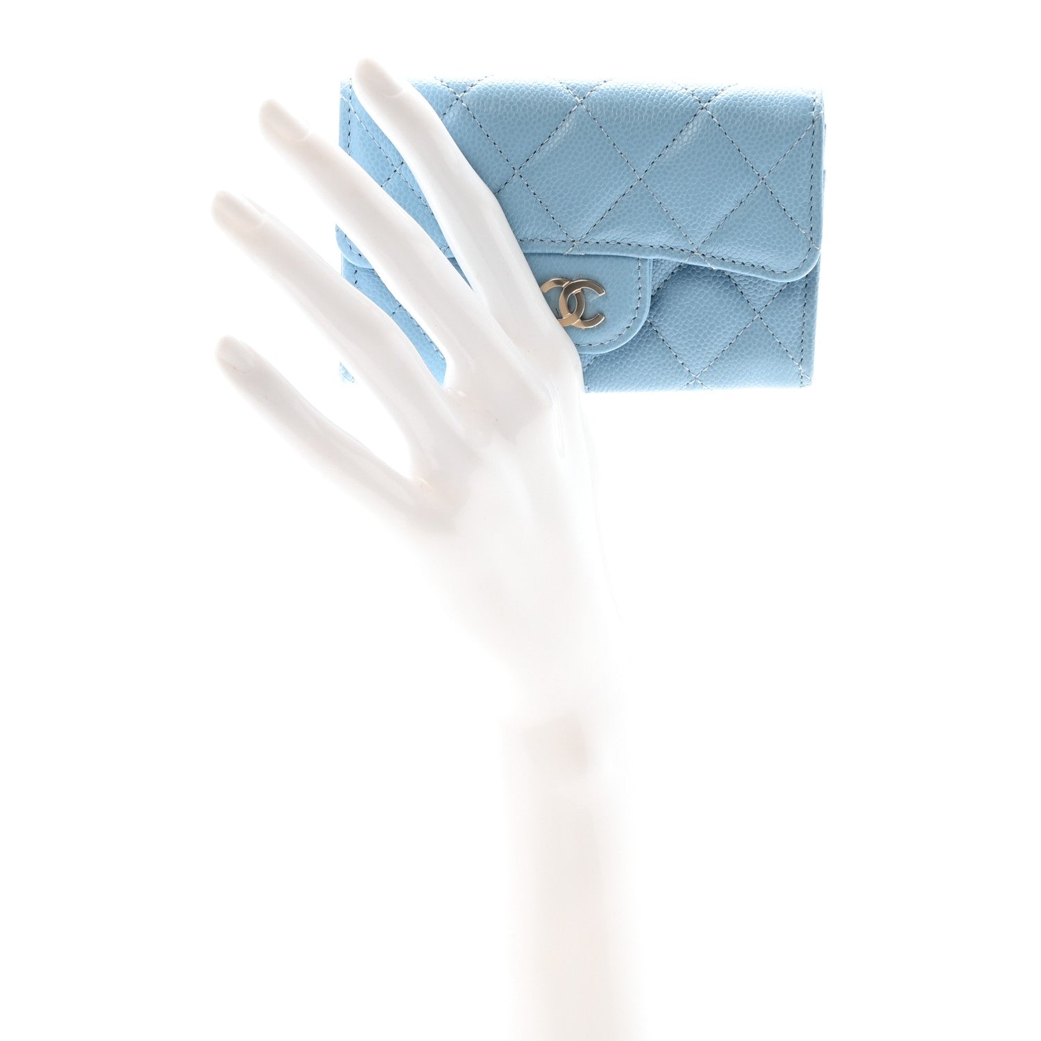 Caviar Quilted Flap  Holder Wallet Light Blue