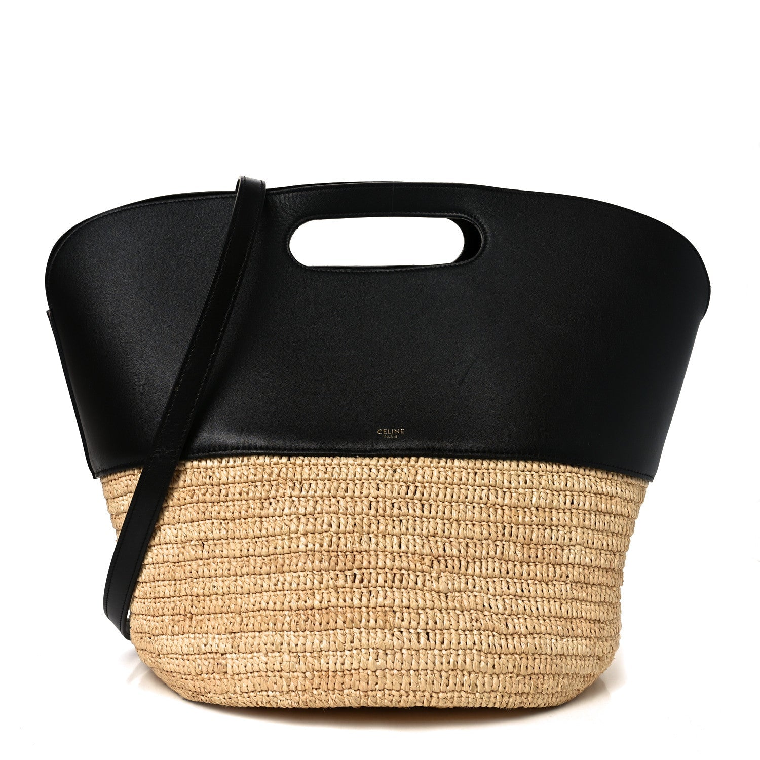 Raffia Calfskin Basket Bag Natural Black