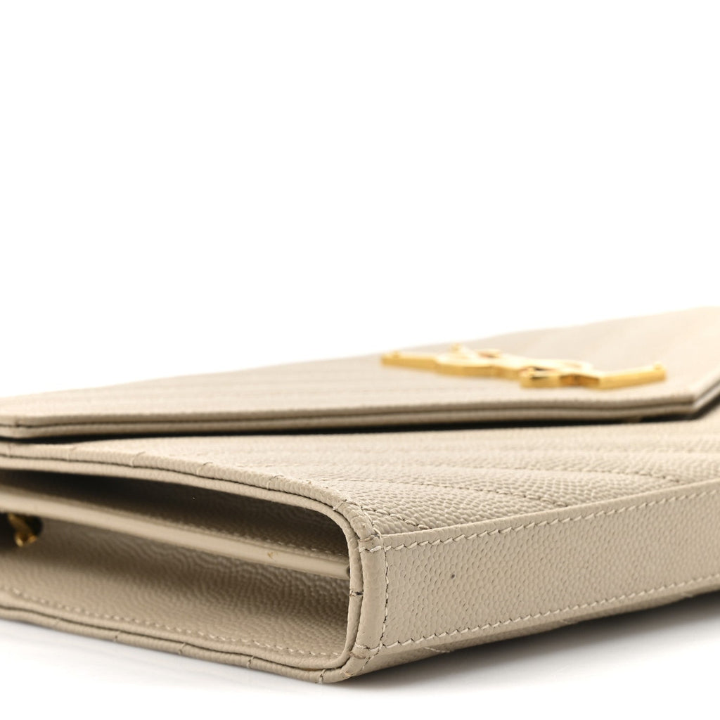 Grain De Poudre Matelasse Chevron Monogram Chain Wallet Dark Beige