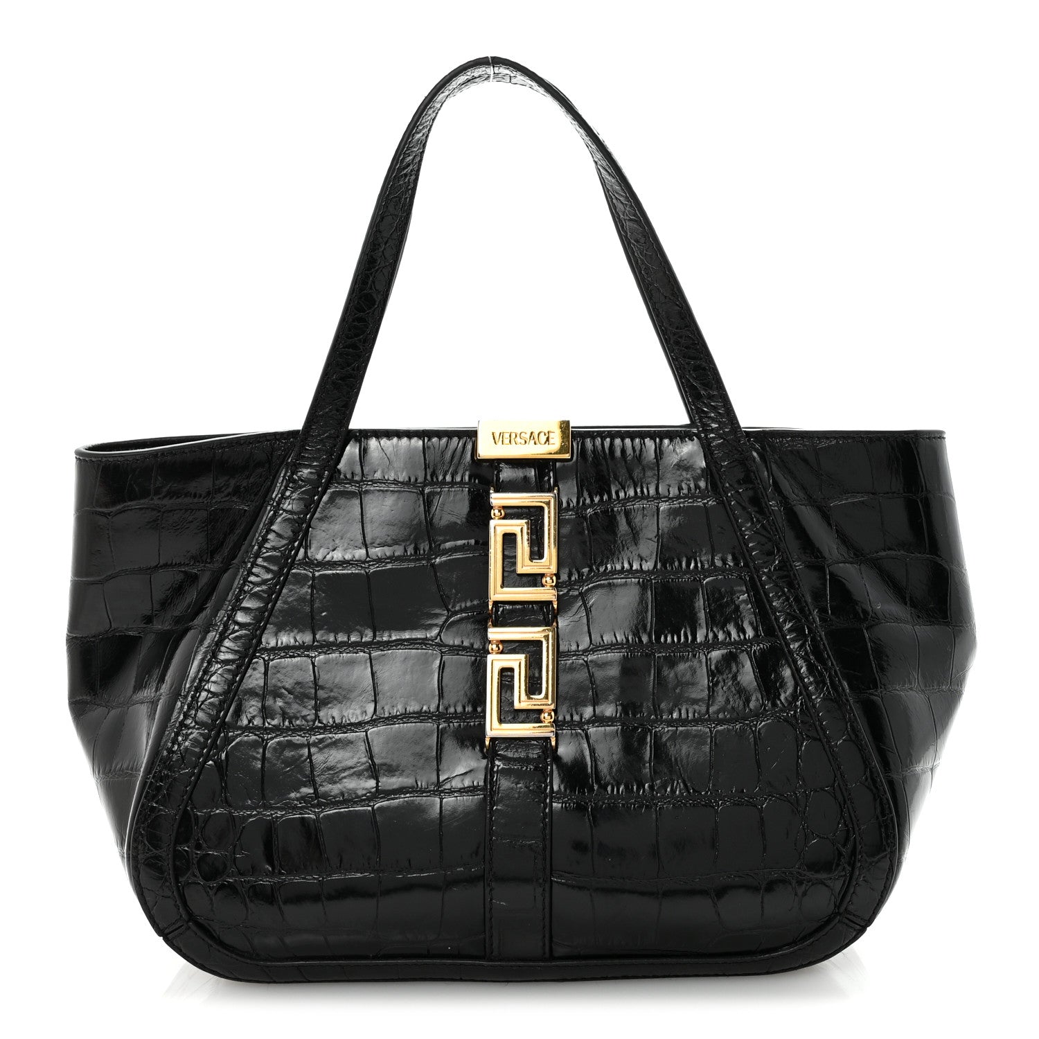 Calfskin Crocodile Embossed Small Greca Goddess Shoulder Bag