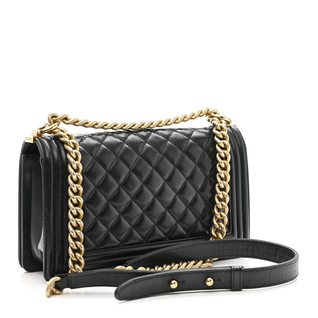 Lambskin Quilted Medium Boy Flap Black