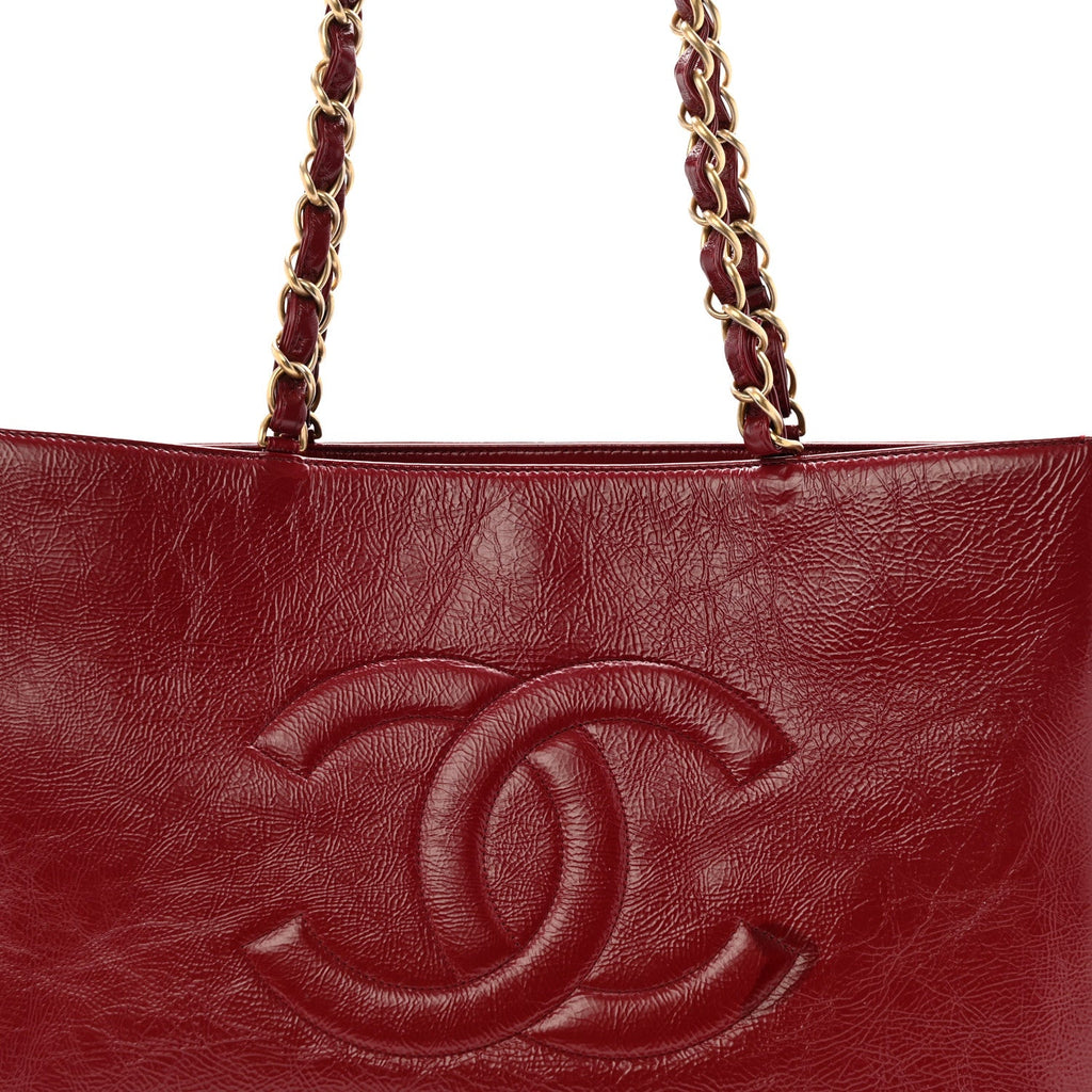 Shiny Aged Calfskin Shopping Bag Red