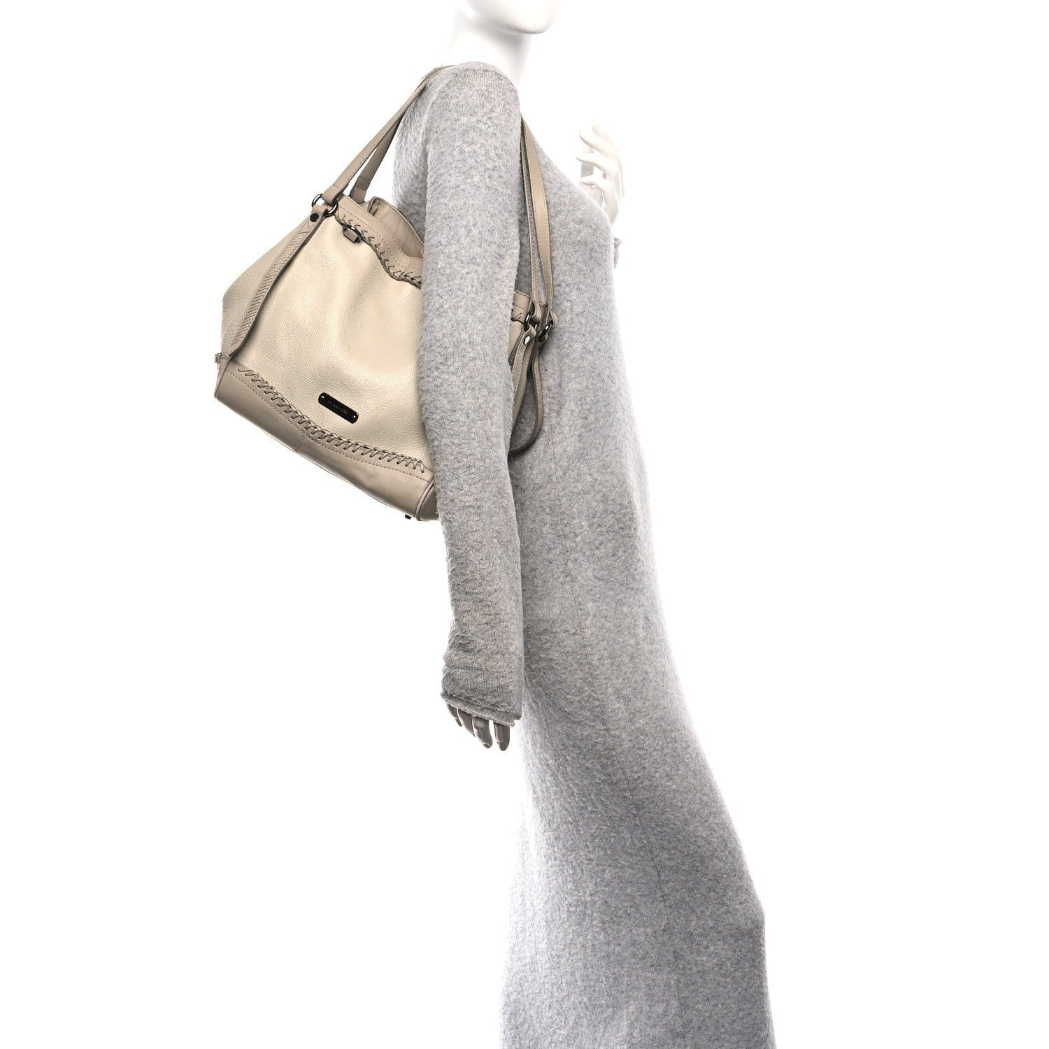Grainy Calfskin Braided Small Canterbury Tote Beige