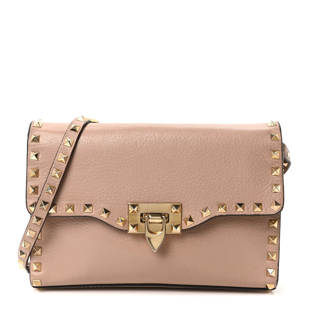 Pebbled Calfskin Medium Rockstud Flip Lock Crossbody Bag Skin Sorbet