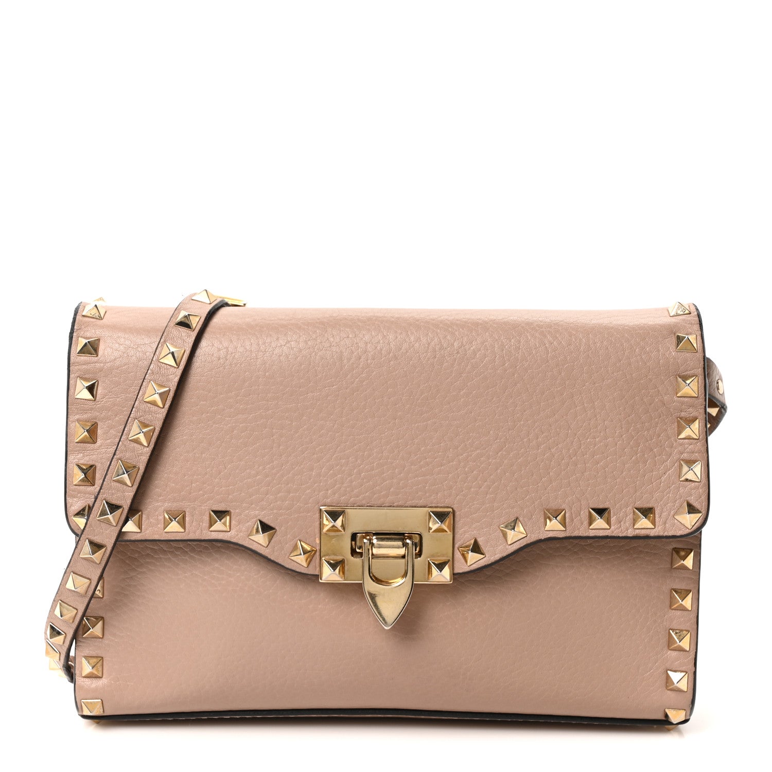 Pebbled Calfskin Medium Rockstud Flip Lock Crossbody Bag Skin Sorbet
