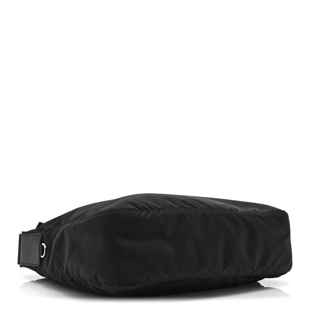 Re-Nylon Vela Saffiano Pocket Double Zip Messenger Bag Black