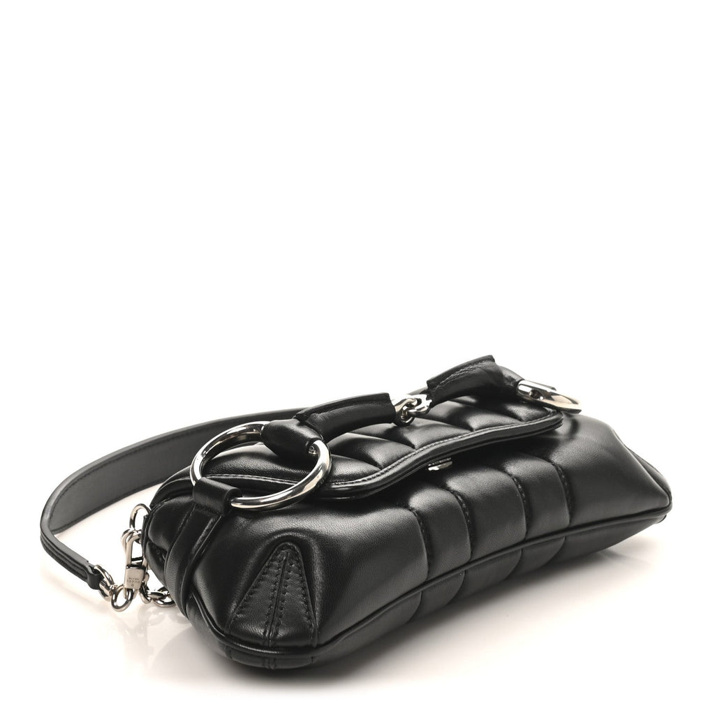 Nappa Vertical Matelasse Medium Maxi Horsebit Chain Shoulder Bag Black