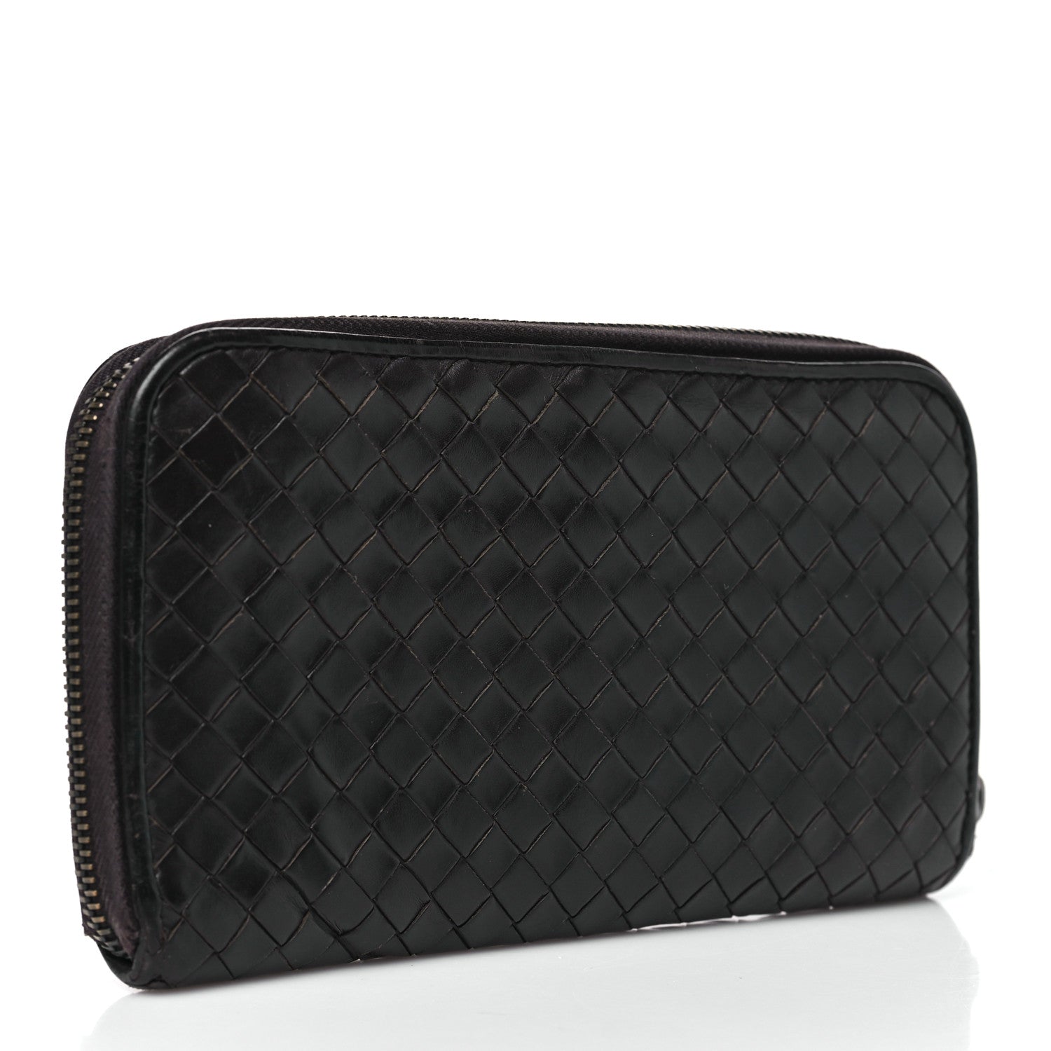 Nappa Intrecciato Zip Around Wallet Ebano