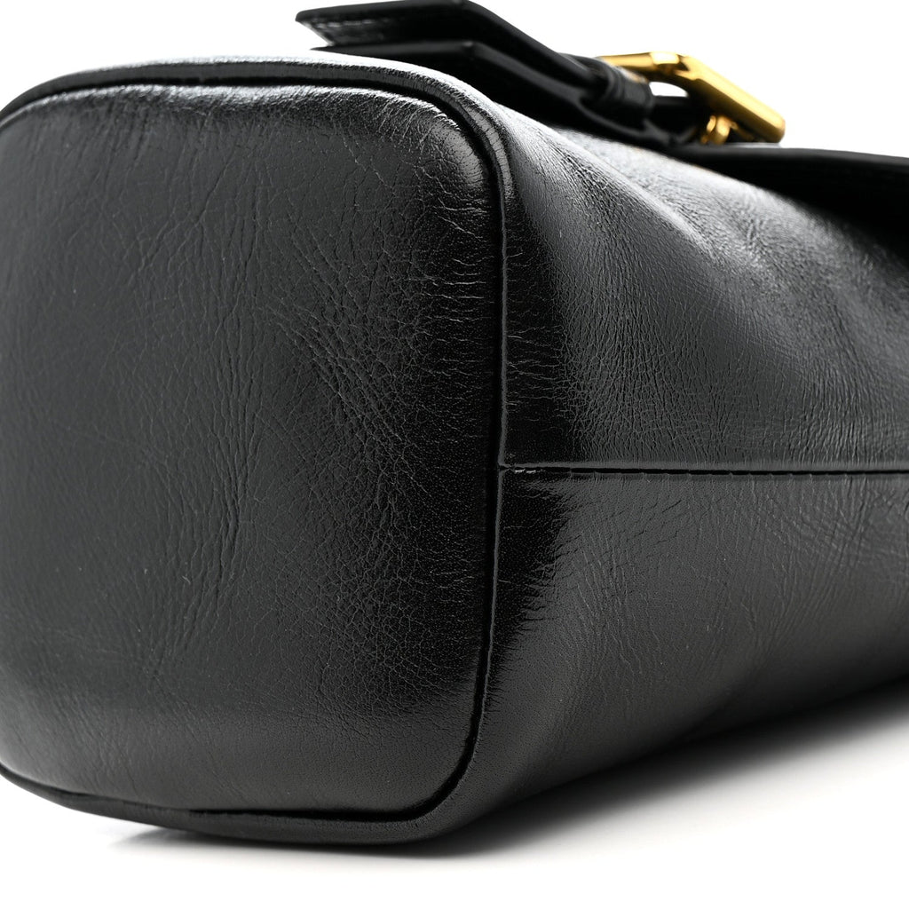 Shiny Calfskin Camera Crossbody Black