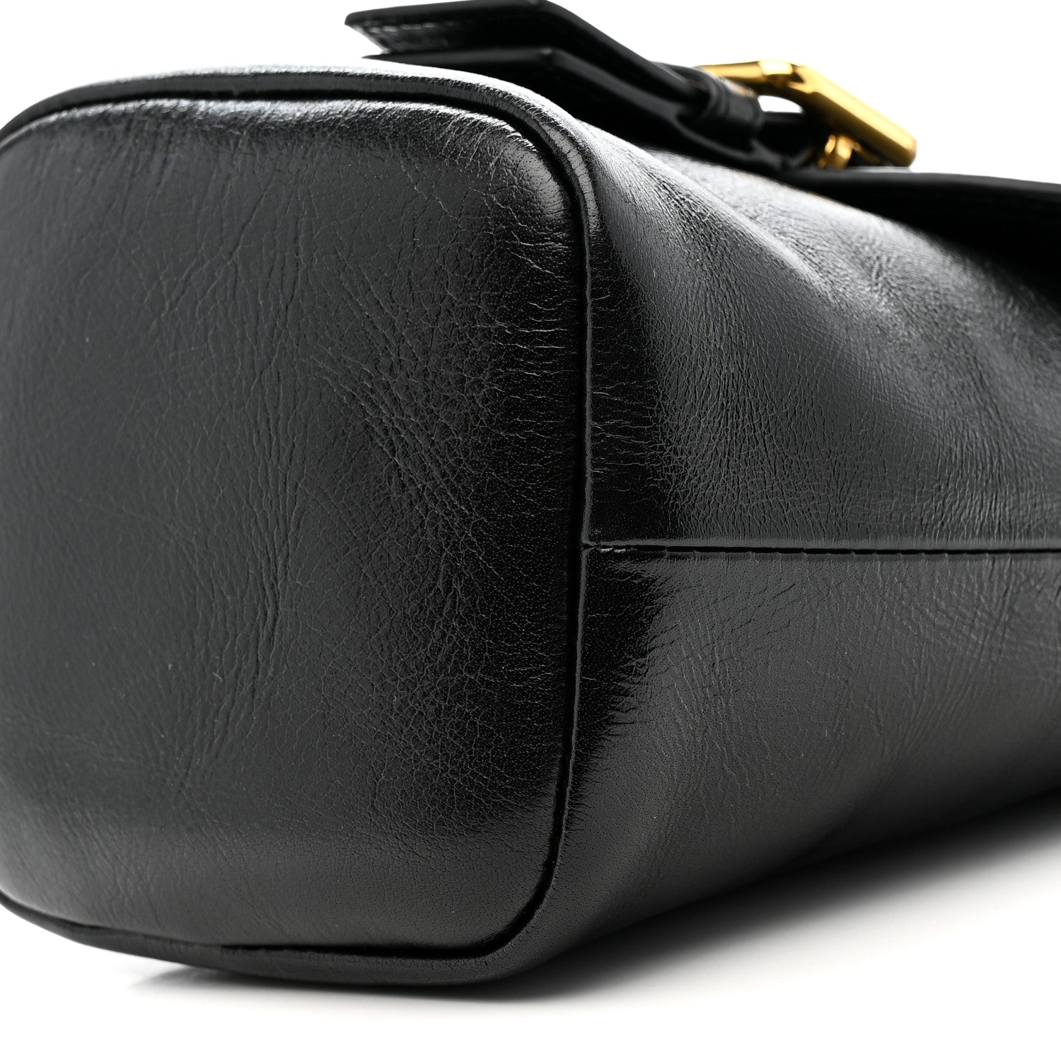 Shiny Calfskin Camera Crossbody Black