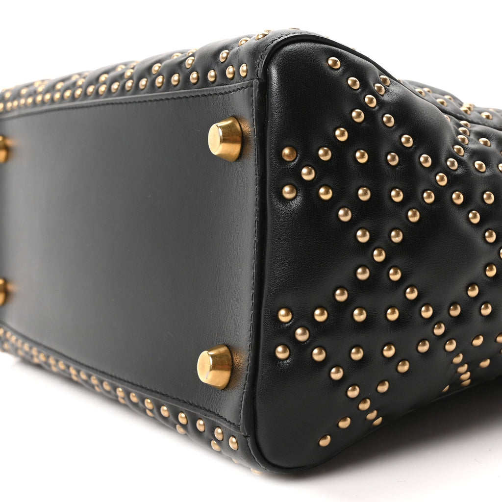 Calfskin Cannage Studded Medium Supple Lady Dior Black