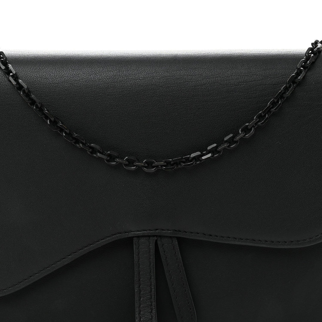 Ultra Matte Calfskin Saddle Chain Pouch Black