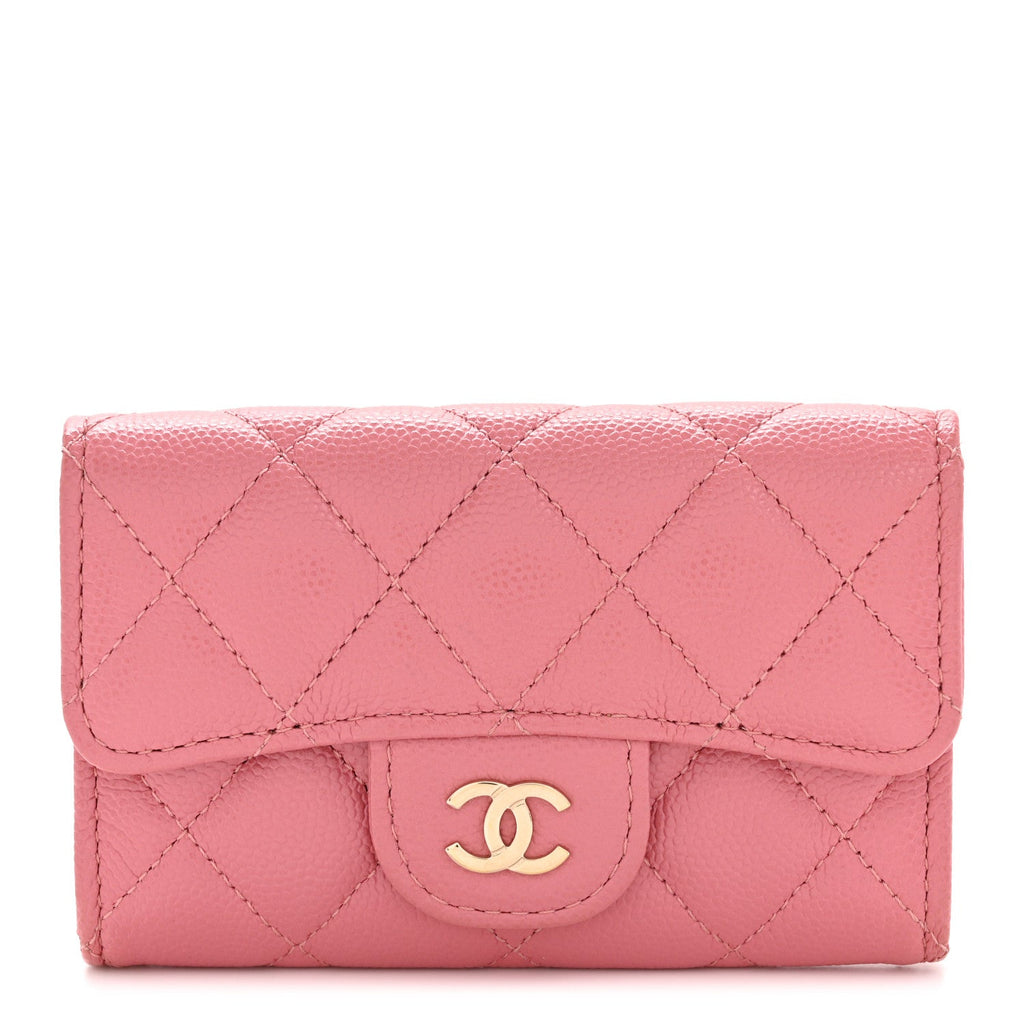 Caviar Quilted Flap  Holder Wallet Pink