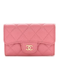 Caviar Quilted Flap  Holder Wallet Pink