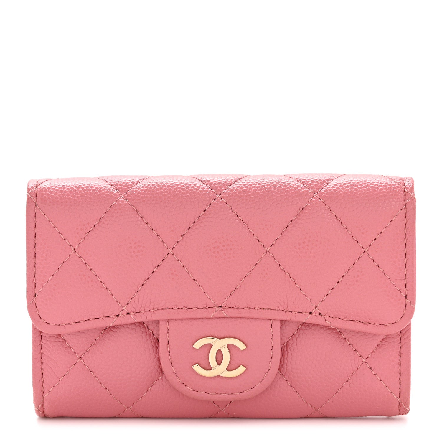 Caviar Quilted Flap  Holder Wallet Pink