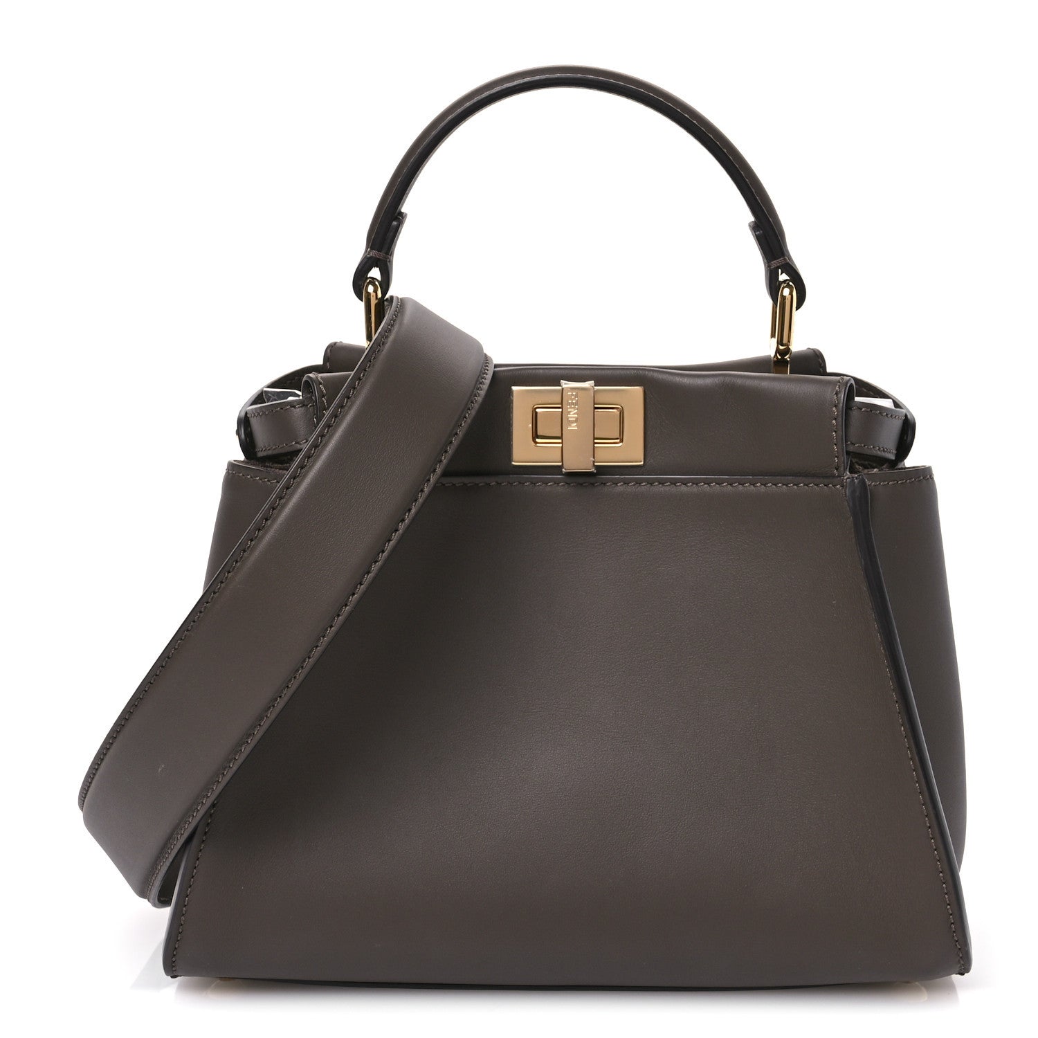 Vitello Seta Suede FF Mini Peekaboo Iconic Satchel  Chocolate Sigaro Marrone