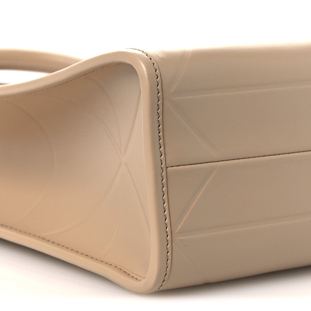 Soft Calfskin Triangolo Symbole Embossed Small Tote Sabbia